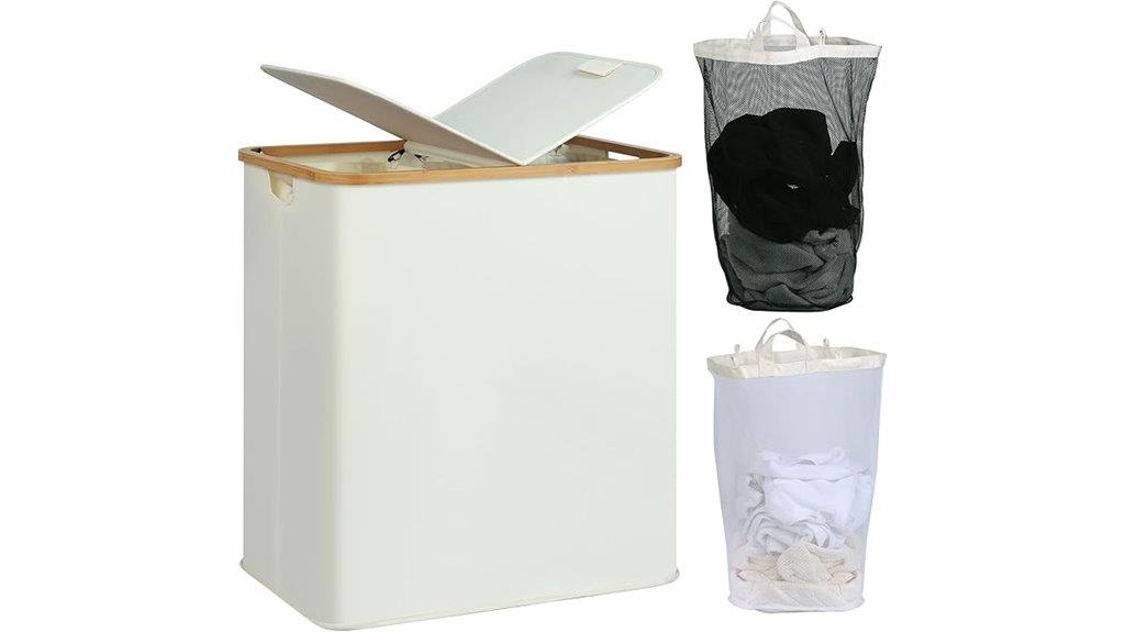 dual compartment bamboo hamper