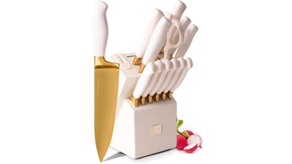 gold knife set with block