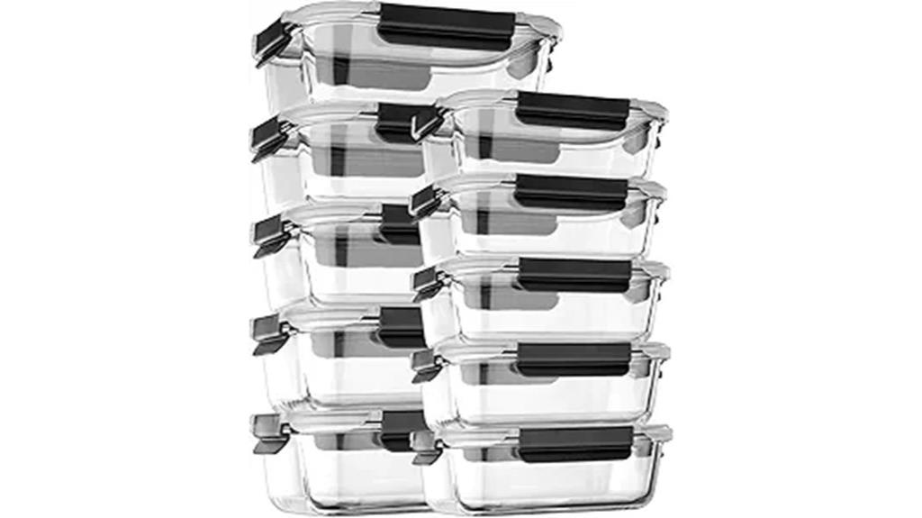 set of ten glass containers