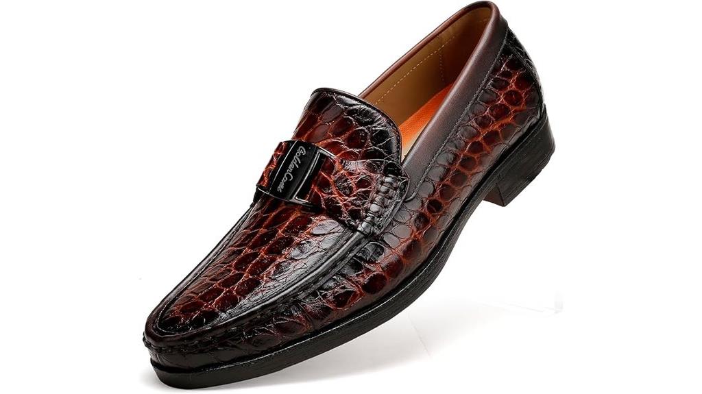 crocodile print penny loafers
