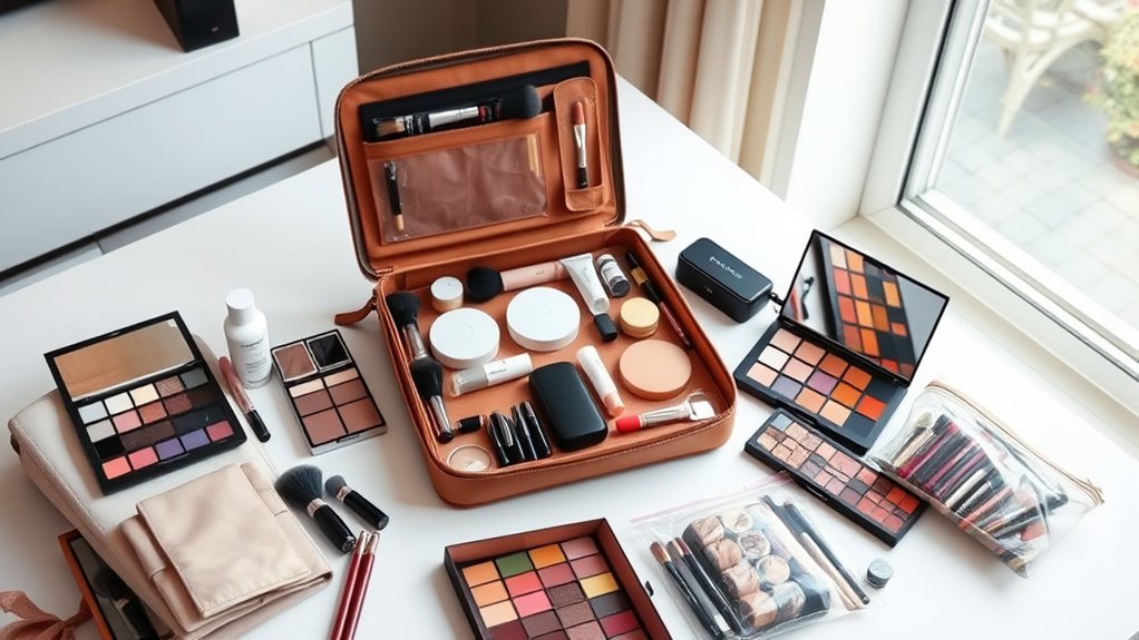 efficient travel makeup packing