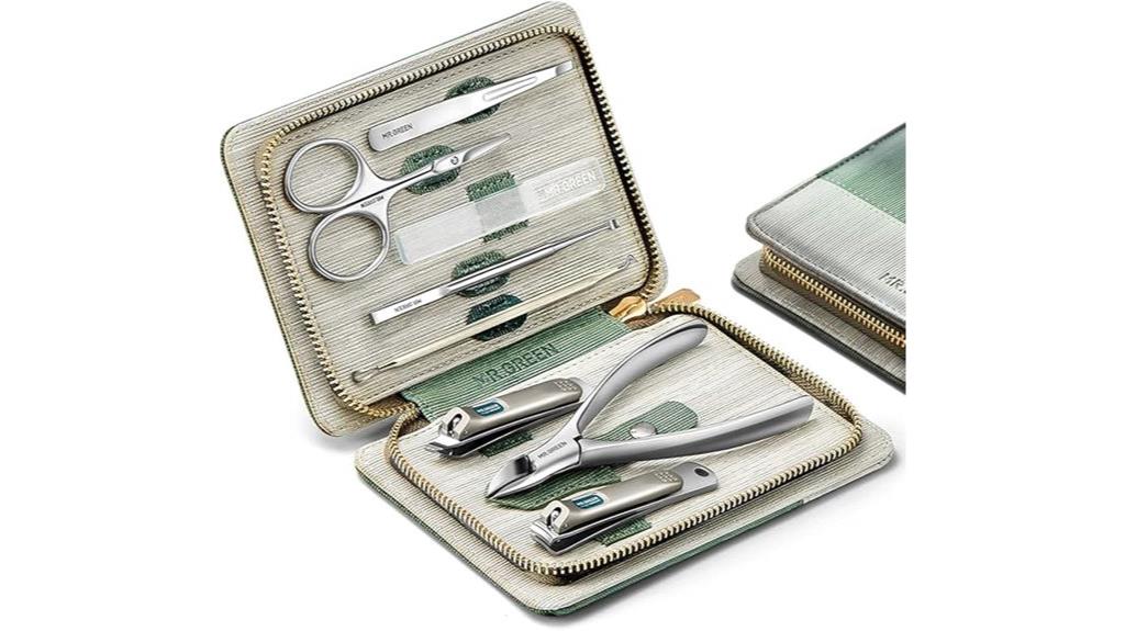 green leather nail clipper set