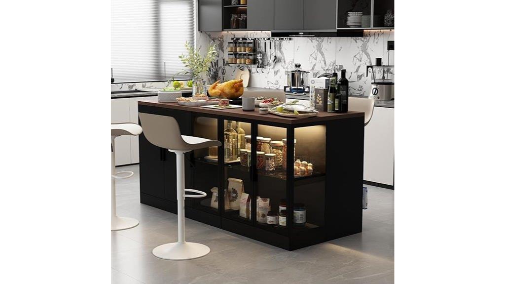 large kitchen island with glass