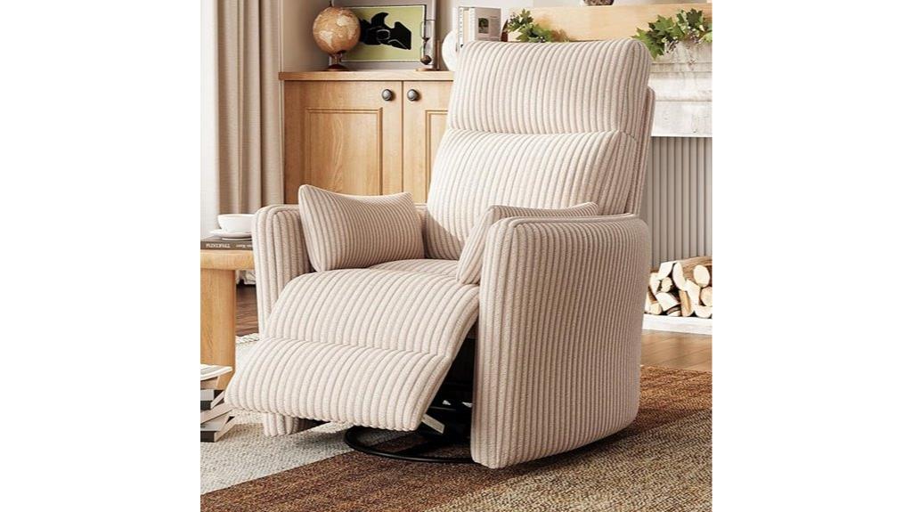 luxurious swivel recliner with pillows
