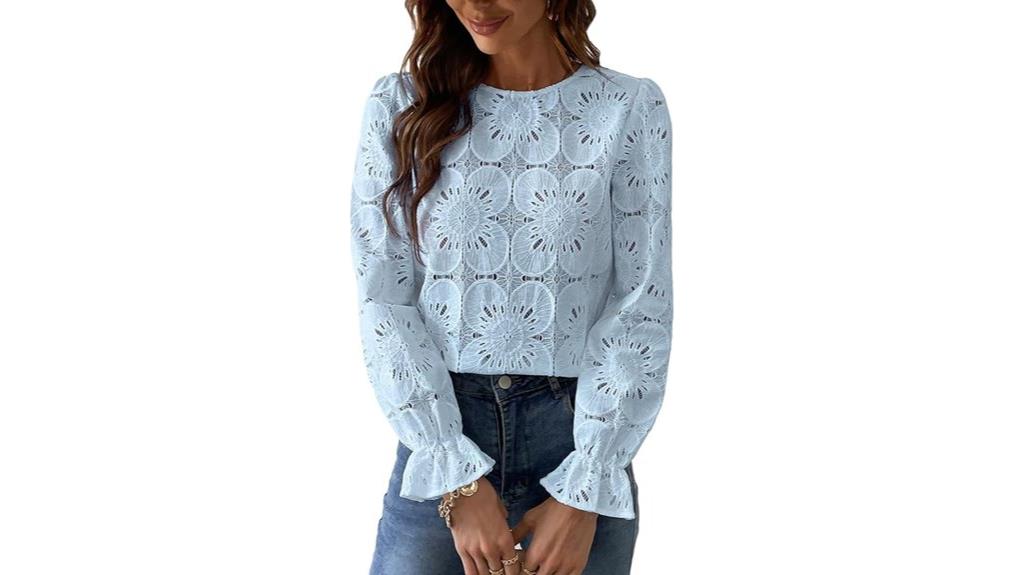 women s eyelet long sleeve top