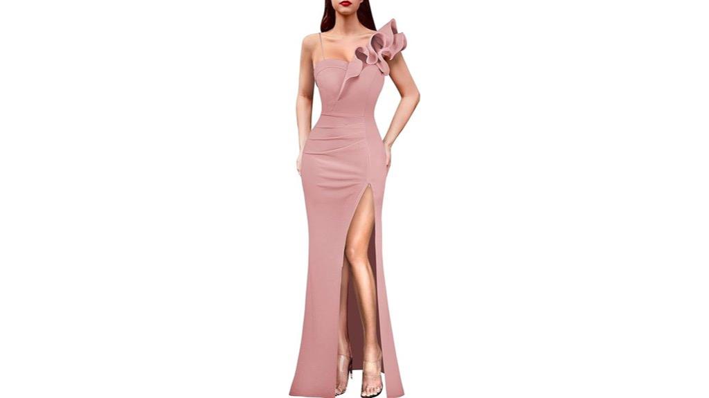 women s ruffle one shoulder maxi