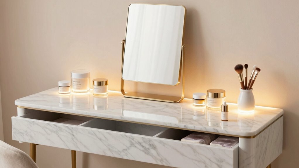 illuminated organized vanity routine